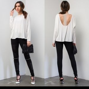 New boutique lace open back dolman top